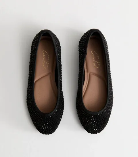 Women's Black Studded Ballet Pumps Vegan