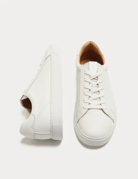 Autograph Wide Fit Leather Lace up Trainers White