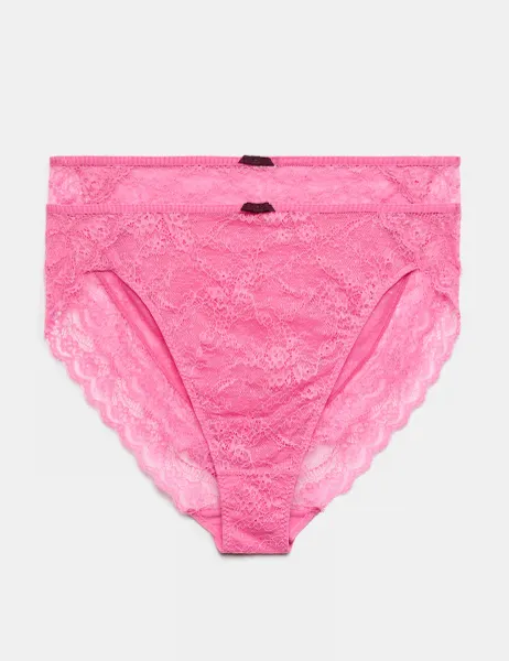 Marks & Spencer 2 Pack Ida Lace High Leg Knickers Medium Pink