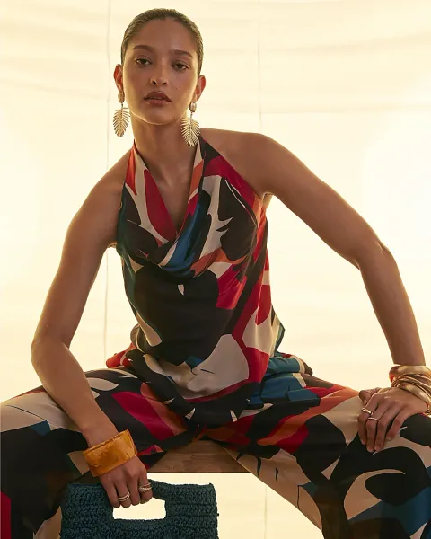 River Island Leaf Print Halter Top