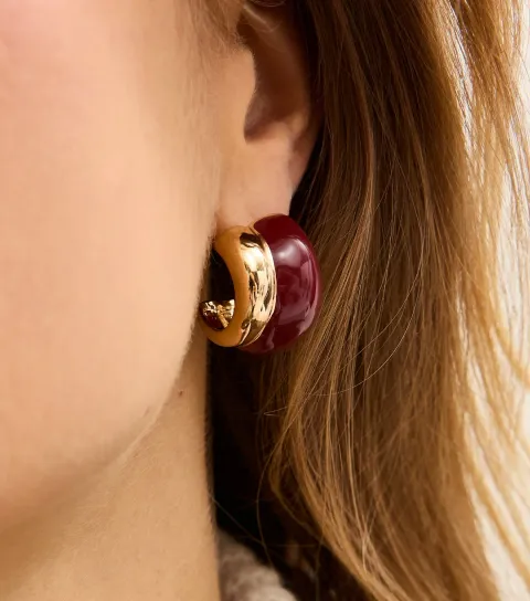 Gold Tone Contrast Trim Chunky Hoop Earrings