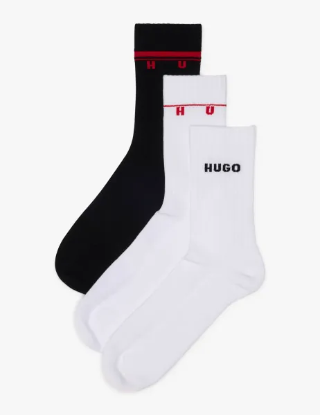 HUGO 3 Pack Cotton Blend Ribbed Socks White Mix