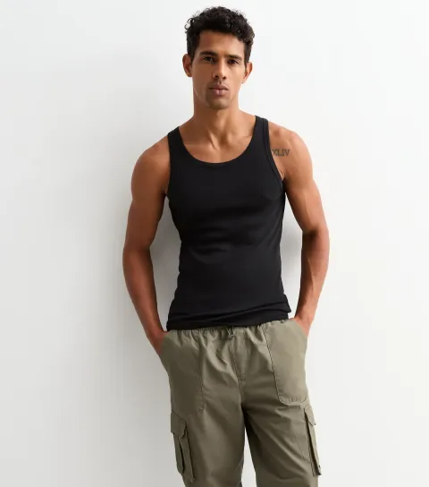 Women's Black Ribbed Jersey Muscle Fit Vest