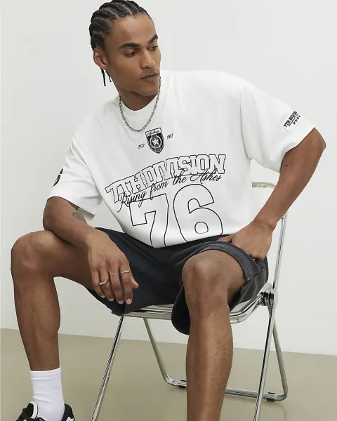 River Island Oversized Fit Mesh 76 Division T-Shirt