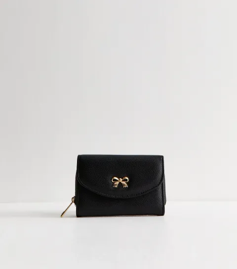 Black Faux Leather Bow Purse