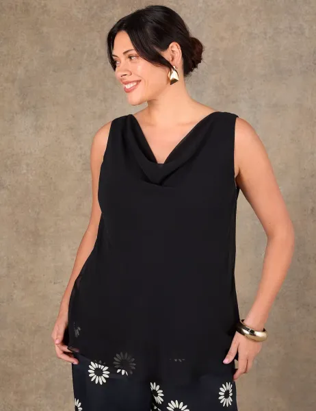 Live Unlimited London Cowl Neck Relaxed Vest Top Black