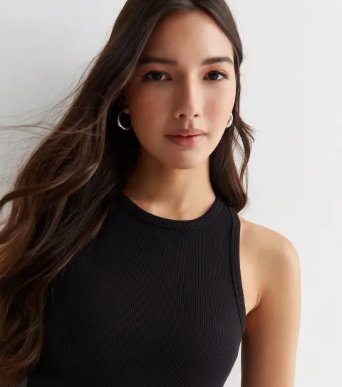 Women's Black Ribbed Racer Vest