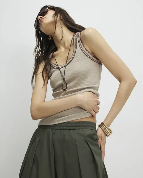 River Island Cotton Blend Whipstitch Tank Top