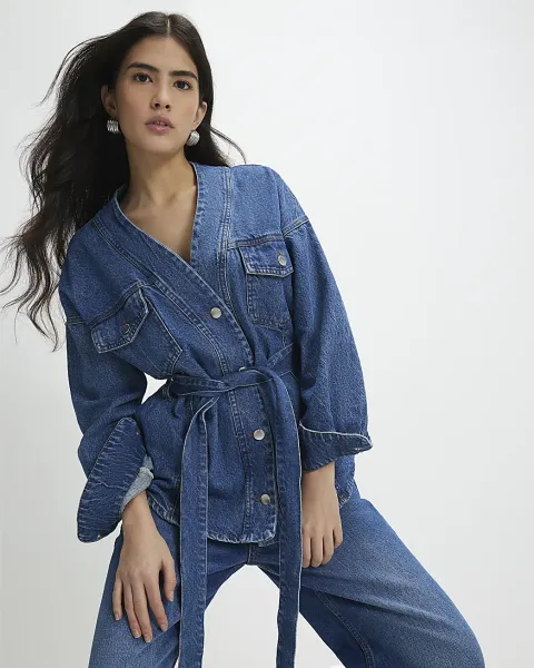 River Island Petite Tie Front Denim Jacket