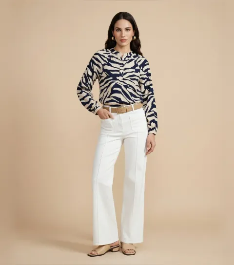 Women's Navy Zebra Print Shirt