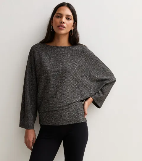 New Look Women's Mid Grey Knit Batwing Sleeve Top