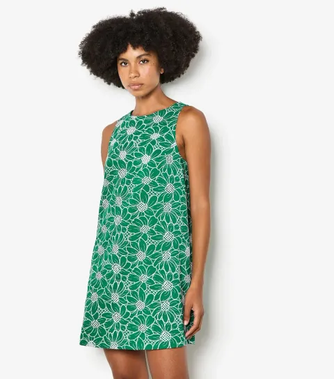 Women's Green Sunflower Embroidery Mini Shift Dress