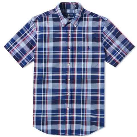 Button Down Short Sleeve Oxford Check Shirt
