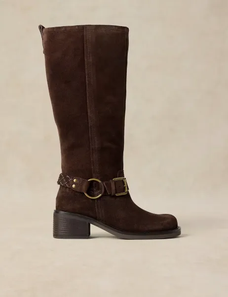 White Stuff Mid Heel Pull On Leather Knee High Boot Brown