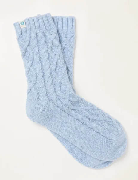 FatFace Cable Knit Fluffy Socks Blue Mix