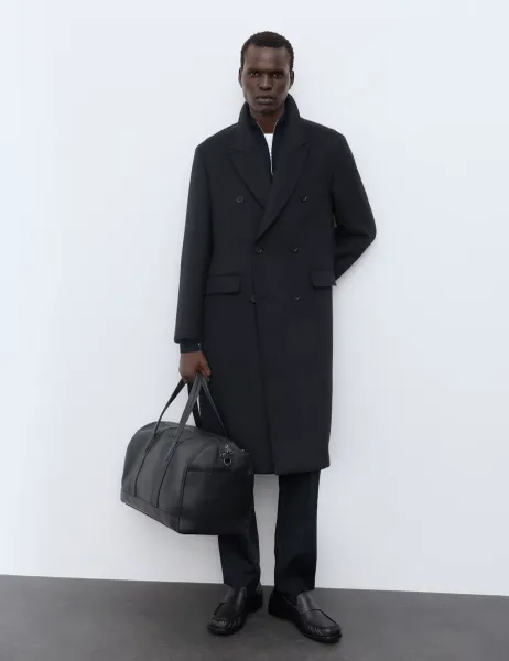 Autograph Wool Blend Double Breasted Overcoat Dark Navy