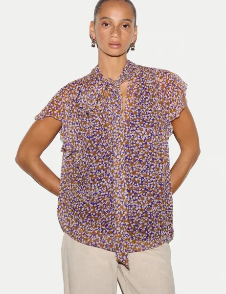 Jigsaw Ditsy Floral Tie Neck Top Purple Mix