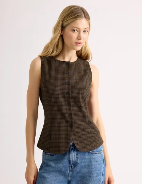 Albaray Gingham Waistcoat Brown Mix
