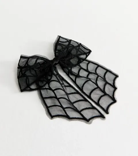 Black Mesh Halloween Spider Web Bow Hair Clip