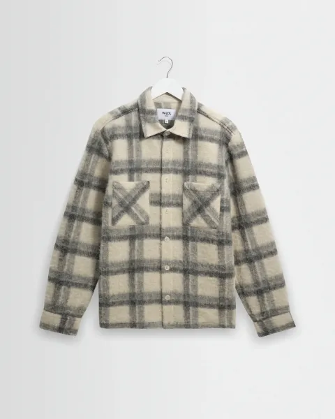 Whiting - Ecru and Grey Check Wool Blend Overshirt