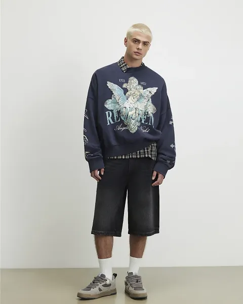 River Island Oversized Fit Angel Of Night Sweatshirt