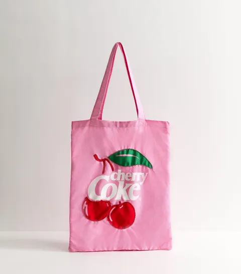 Bright Pink Beaded Trim Cherry Coke Tote Bag