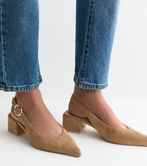 Women's Camel Faux Suede Block Heel Pumps Vegan