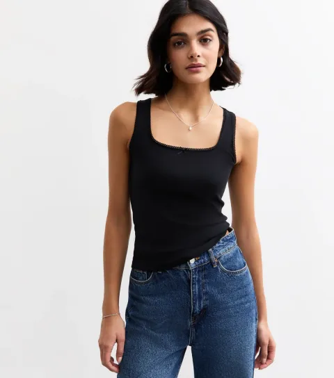 Women's Black Square Neck Vest