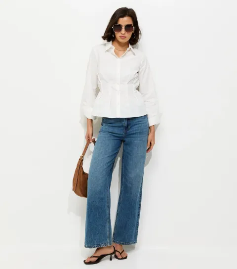 Women's White Cotton Waisted Shirt