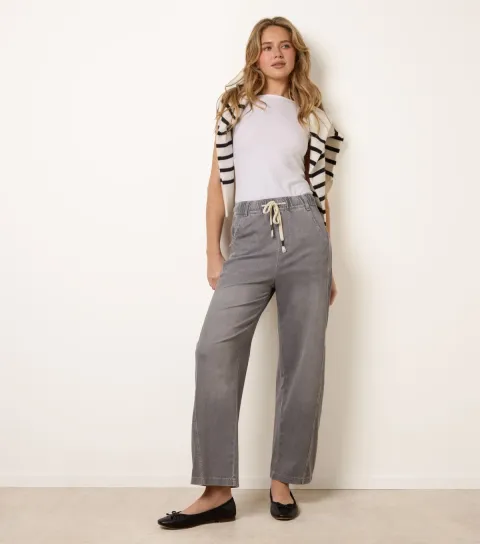 Women's Light Grey Seam Detail Wide Leg Jeans