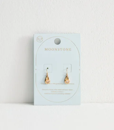 Gold Tone Semi Precious Moon Stone Teardrop Earrings