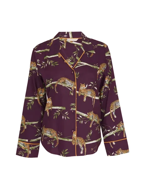 Cyberjammies Cotton Modal Leopard Print Pyjama Top Plum