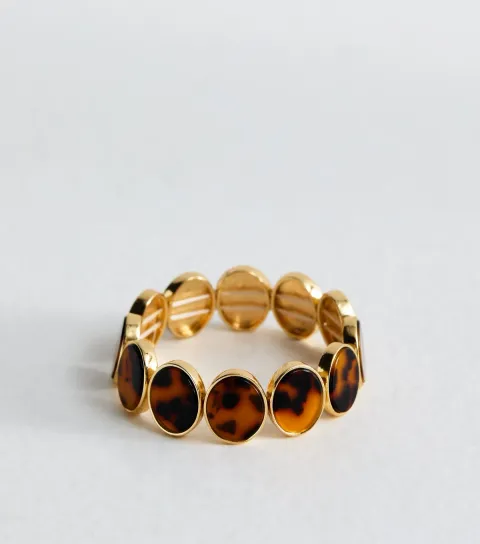 New Look Gold Tone Brown Tortoiseshell Stretch Bracelet