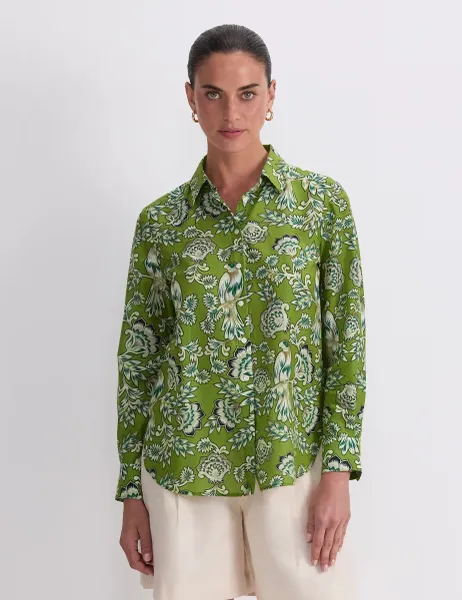 Sportscraft Floral Shirt with Silk Green
