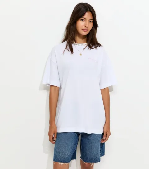 Women's White Cotton Shell Print Oversized T-Shirt