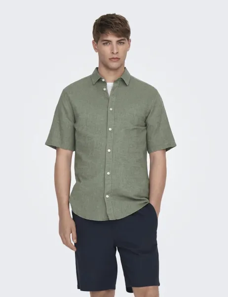Only & Sons Cotton Linen Blend Shirt Green
