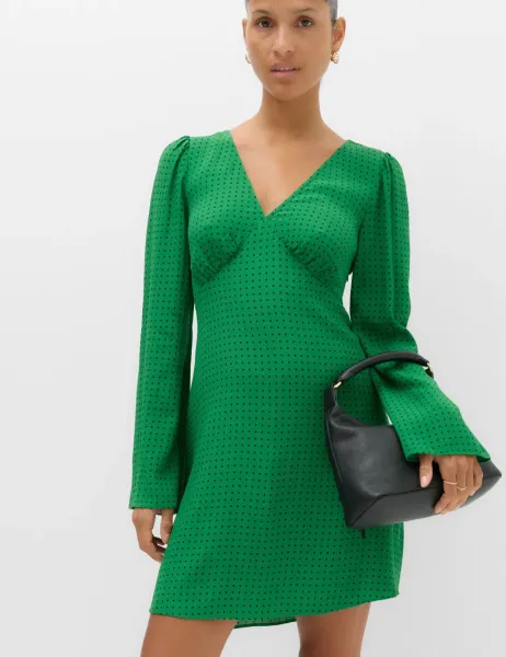 Marks & Spencer Polka Dot V Neck Mini Tea Dress Green Mix
