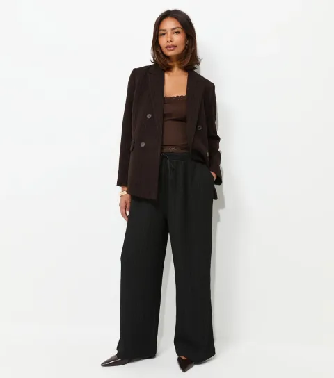 Women's Maternity Black Crinkle Jersey Wide Leg Trousers