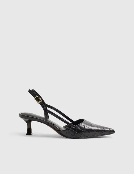 River Island Kitten Heel Pointed Slingback Shoes Black Mix