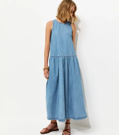 Women's Light Blue Drop Waist Midaxi Dress