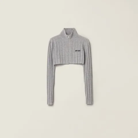 Cropped wool and cashmere cardigan