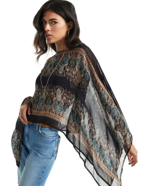 River Island Jacquard Crew Neck Batwing Top Black