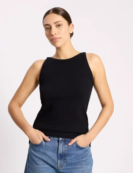 Albaray Cotton Rich Ribbed High Neck Vest Black
