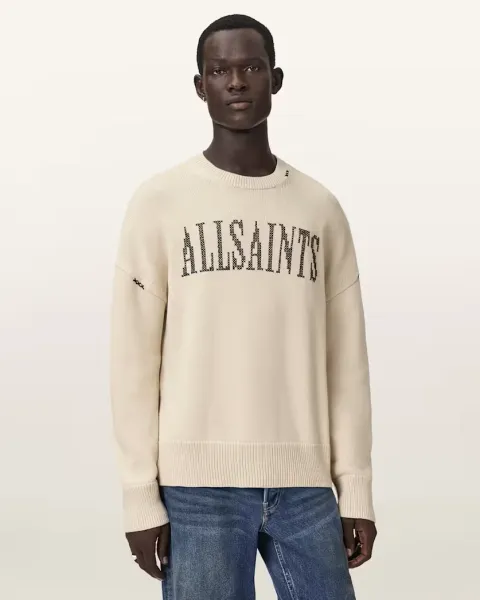 Crossed Oversized Crew Neck Embroidered Jumper