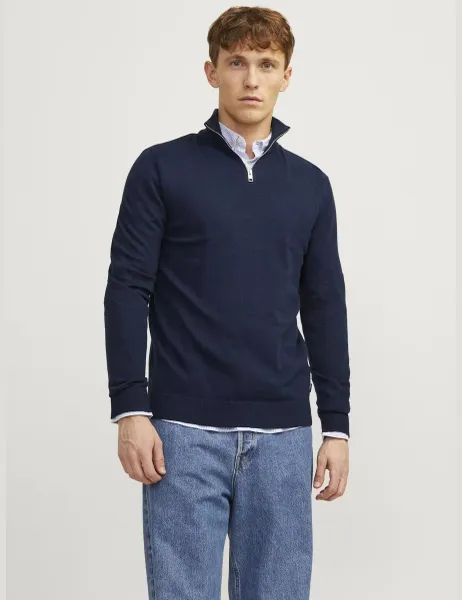 Jack & Jones Cotton Rich Half Zip Jumper Navy