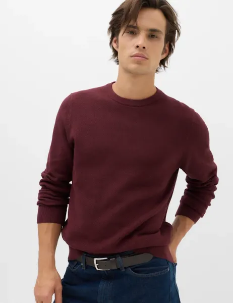 Marks & Spencer Pure Cotton Textured Crew Neck Jumper Bordeaux