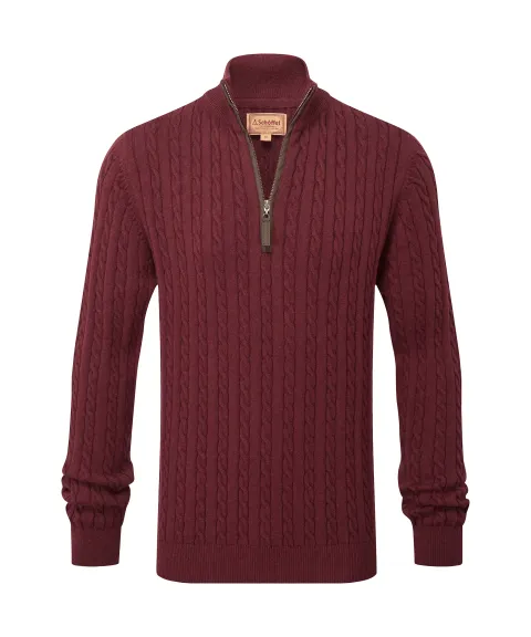 Schöffel Country Calton Cotton Cashmere Cable Quarter Zip Jumper - Burgundy