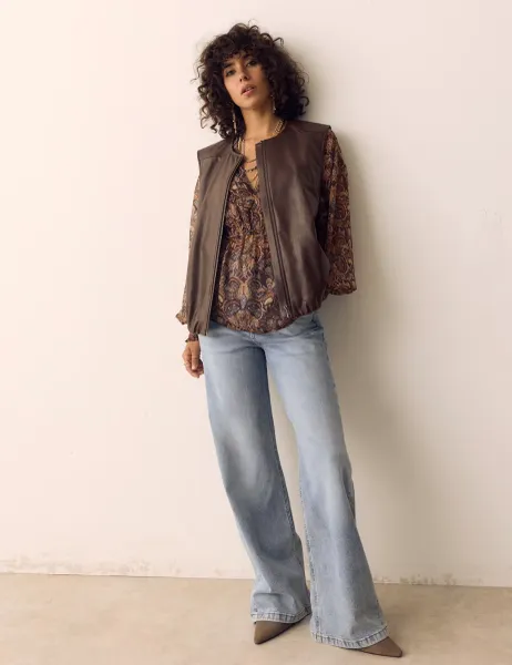 Per Una Faux Leather Bubble Hem Gilet Dark Mole