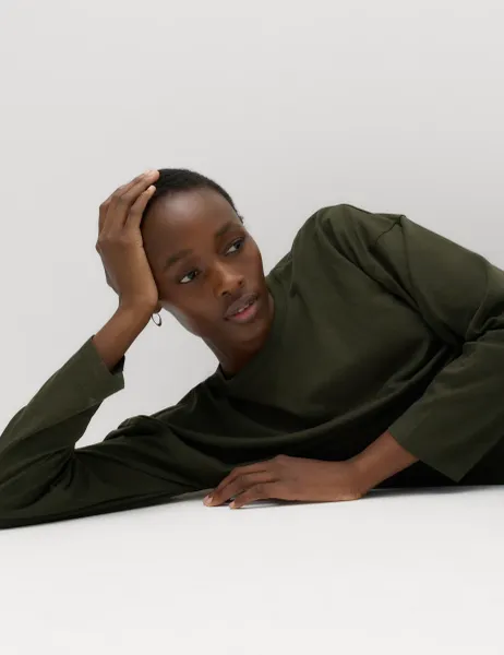 Marks & Spencer Pure Cotton Relaxed Top Dark Khaki