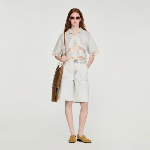 Cropped striped cotton shirt